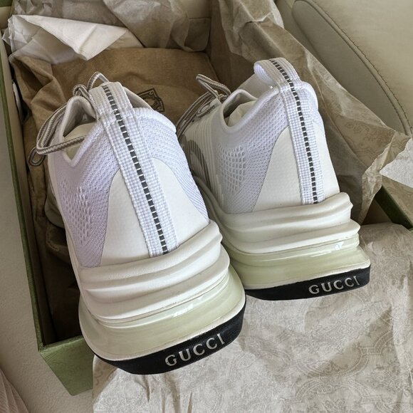 NEW GUCCI INTERLOCKING G RUNNING SNEAKERS WHITE TECHNICAL FABRIC MEN’S 12.5 G - Picture 6 of 11